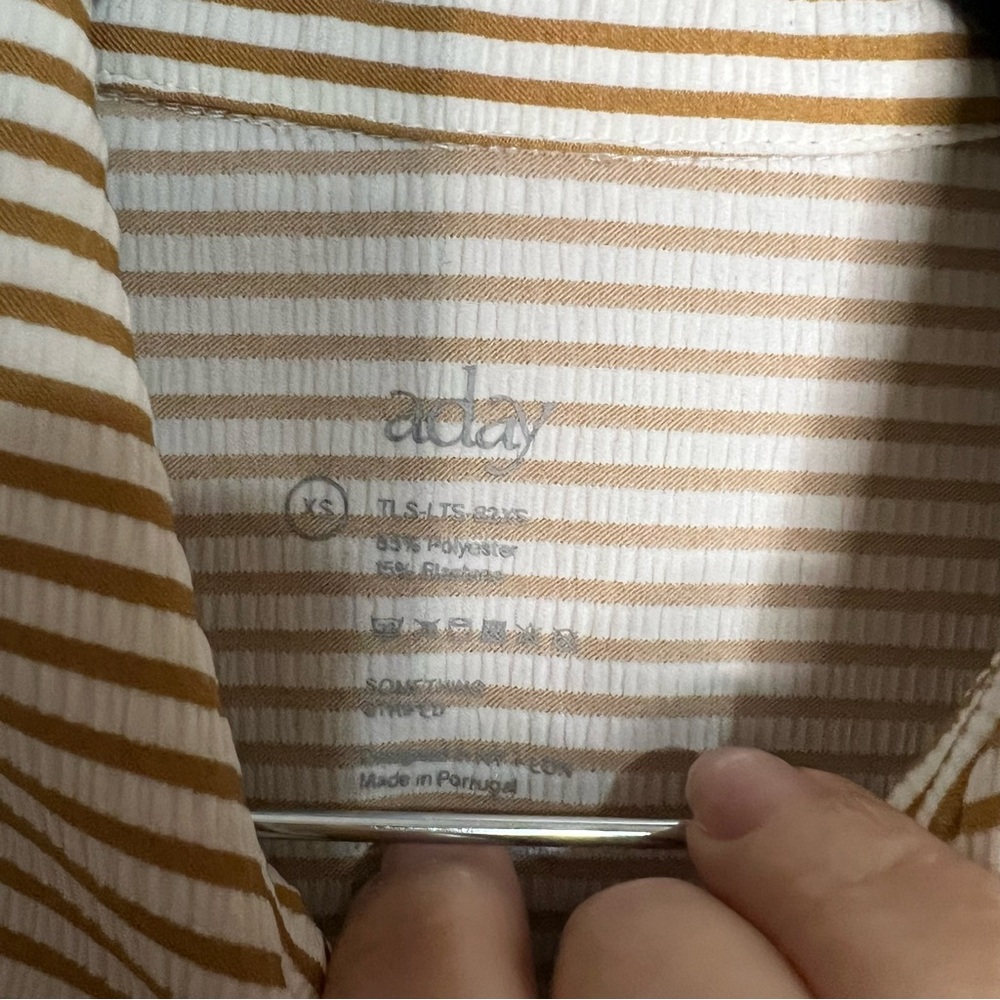 ADAY‎ Something Striped Brown White Flowy Button Down High Low Shirt - Picture 5 of 8